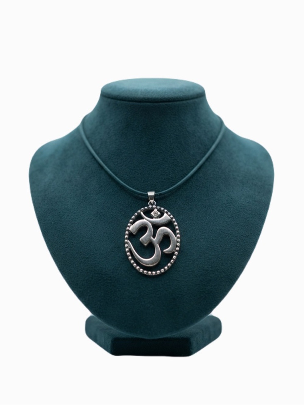 New Aum Om Sterling Silver Artisan White Sapphire Leather Namaste Yoga Necklace